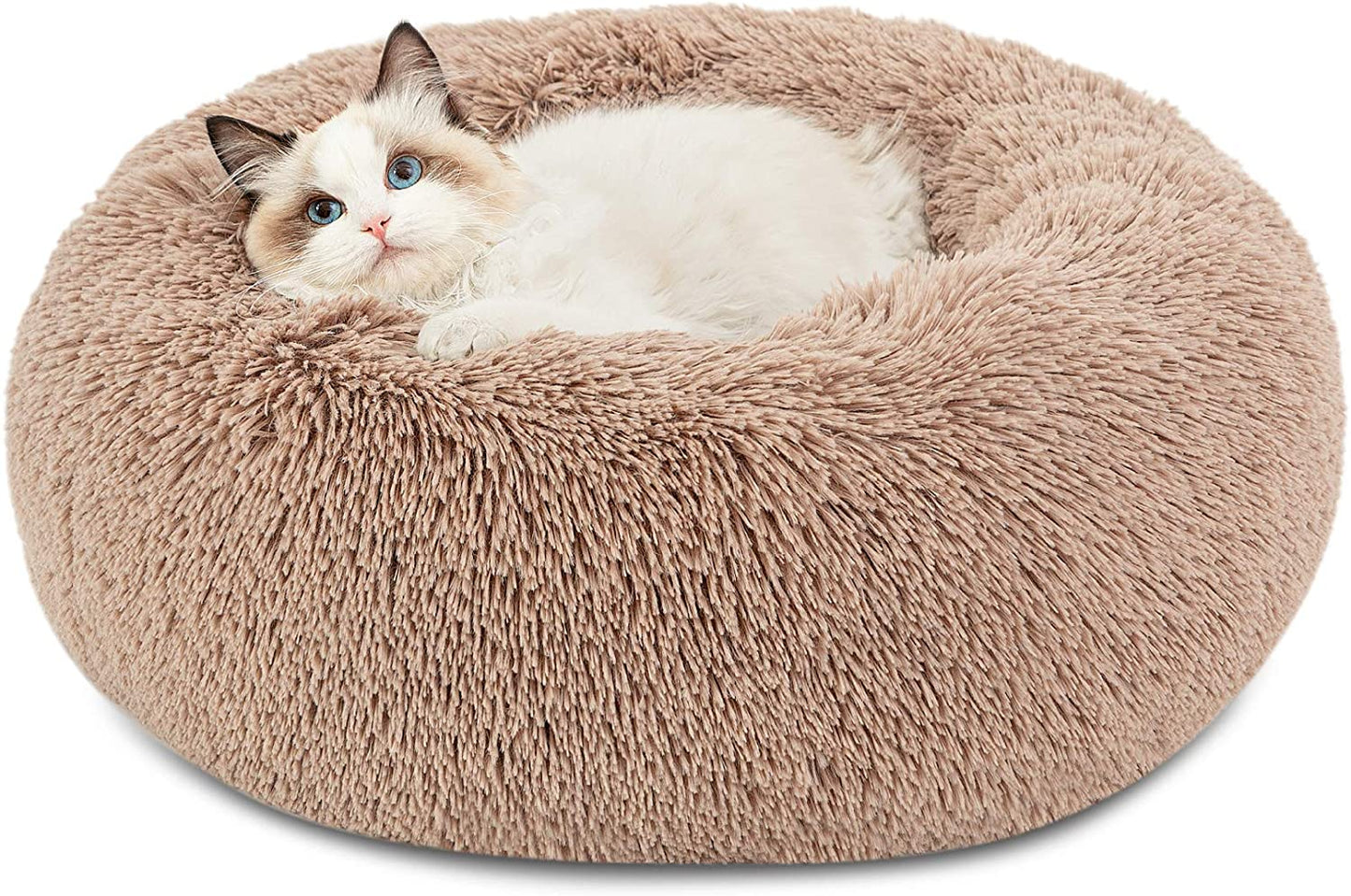Calming Indoor Cat Bed β Plush Faux Fur Round Pet Bed, 20β Washable with Non-Slip Bottom, Perfect for Cats up to 15 lbs β Cozy Camel Color