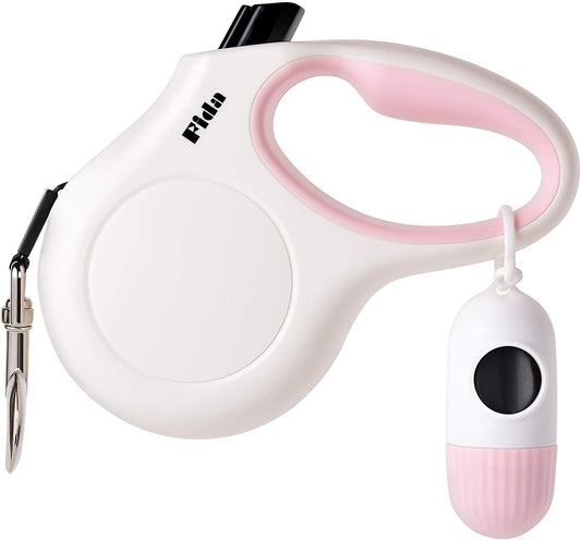 10 Ft Retractable Dog Leash with Waste Bag Dispenser – Tangle-Free, Reflective Leash for Cats & X-Small Dogs up to 18 lbs – Anti-Slip Handle, Includes Poop Bags (XS, White)