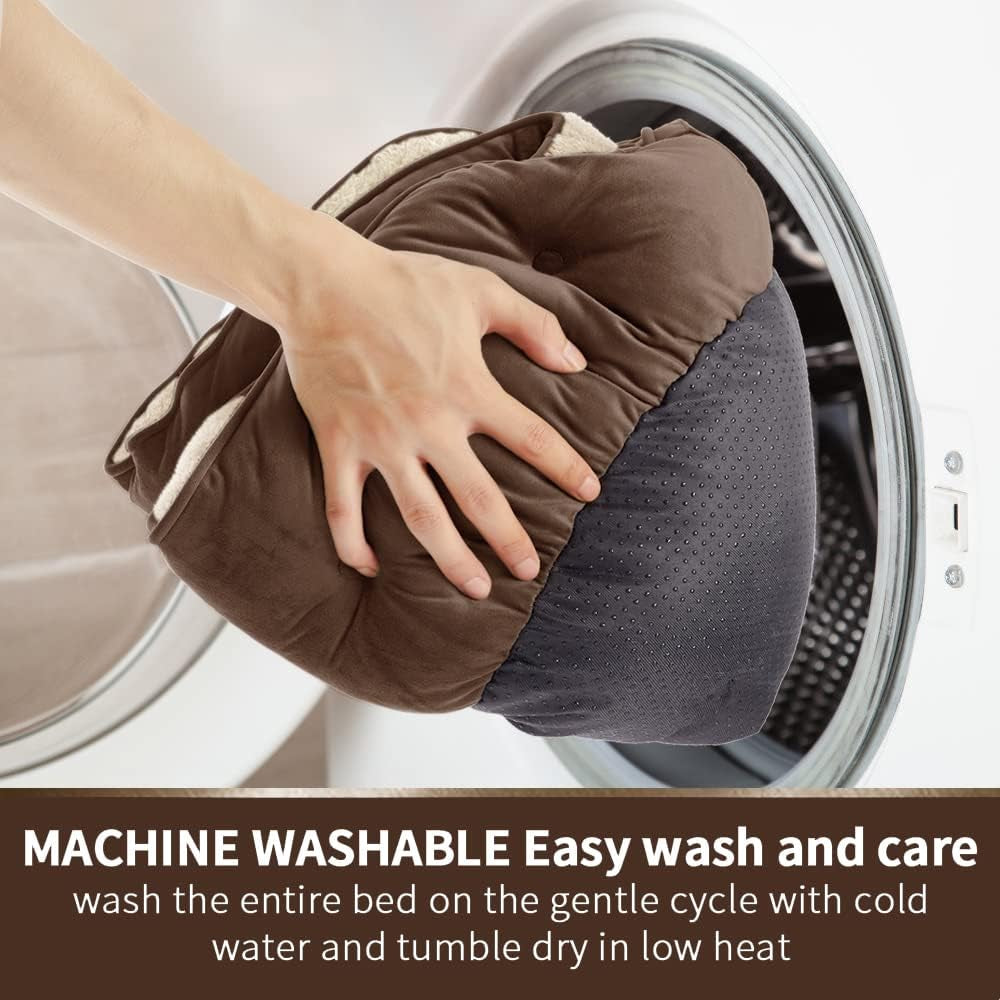 Small Dog Bed – Extra Soft Pet Bed for Small Dogs, Cats, Puppies & Kittens – Machine Washable with Anti-Slip, Water-Resistant Bottom – Brown, 20 Inches